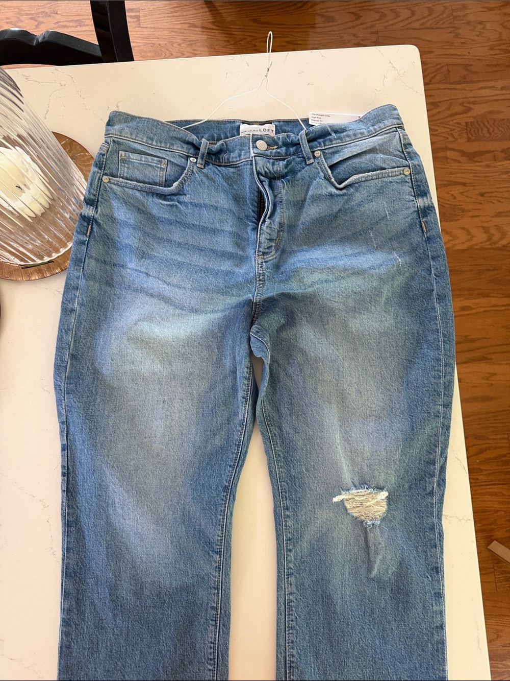 LOFT Light Blue Boyfriend Jeans with Knee Distress